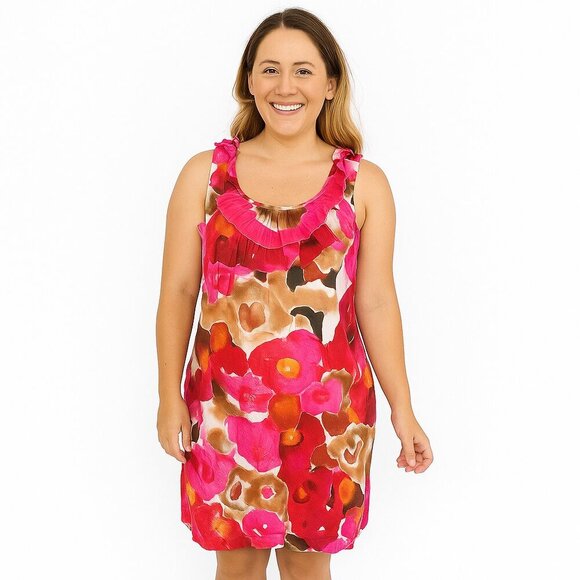 Ann Taylor Loft Floral Midi Dress Medium Ruffle Scoop Neck Sleeveless Cotton - Picture 1 of 16